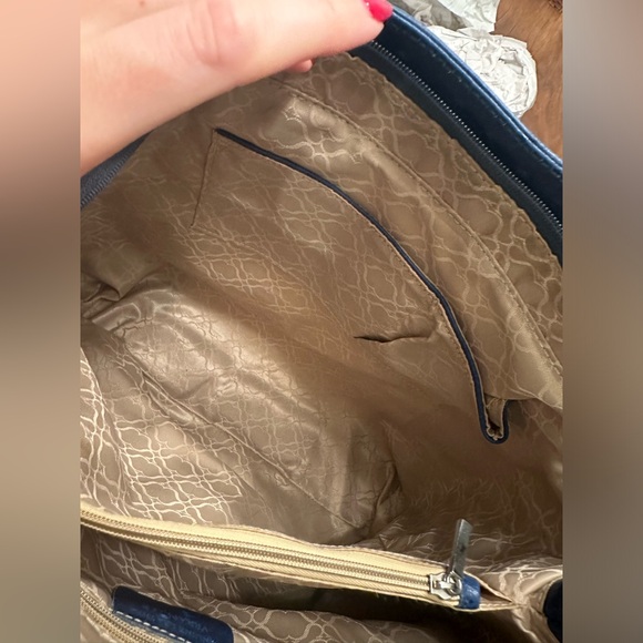 Large Italian Ostrich Leather Tote in Blue - Picture 10 of 13